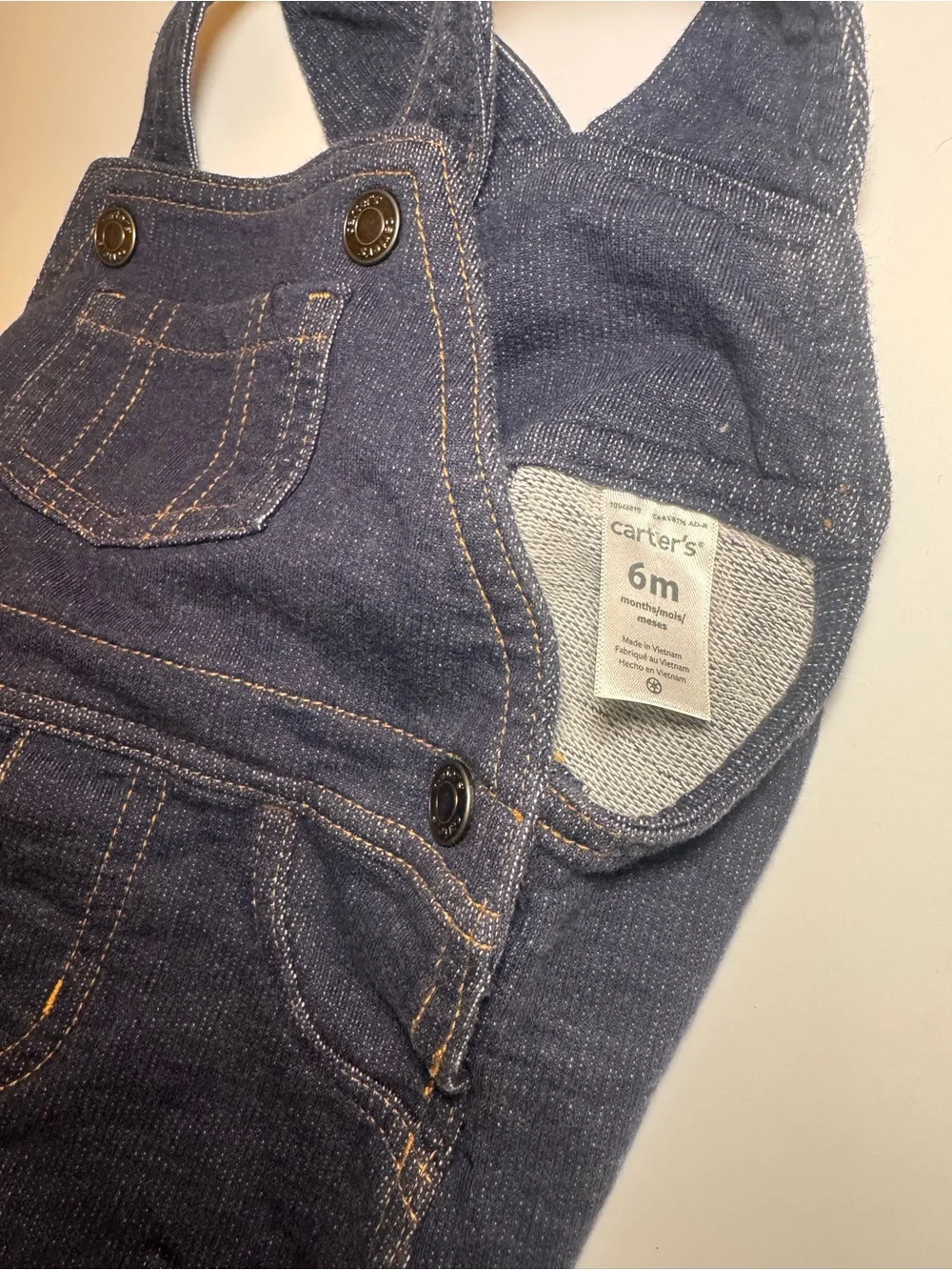 Carter’s Baby 6M Denim Shortalls Overalls Romper Dark Wash NWOT